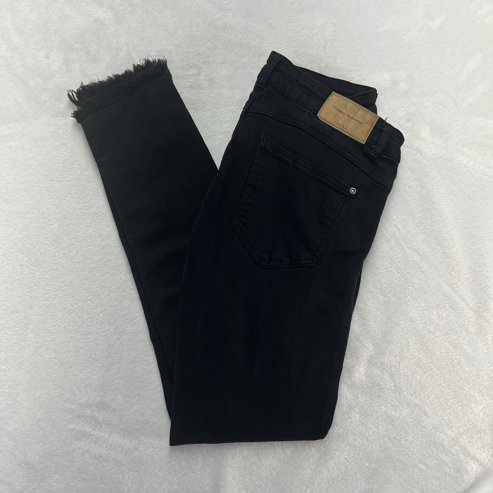 Zara Trafaluc Denimwear Skinny Jeans Womens 4 Black Basics Raw Hem Fall